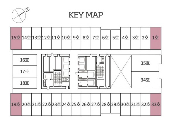 청량리역 롯데캐슬 SKY-L65 오피스텔 호수 배치도 KEY MAP — 1호~35호